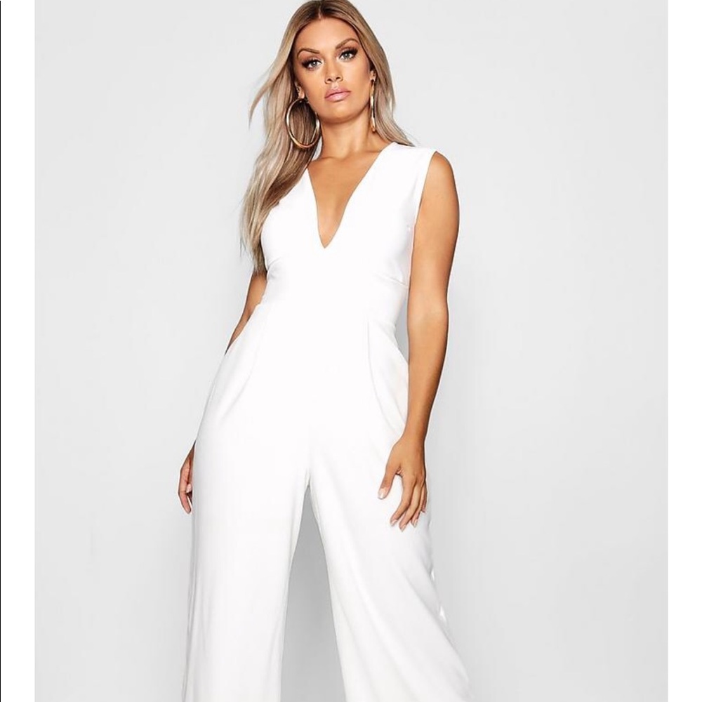 Boohoo Plus Plunge Wide leg jumpsuit